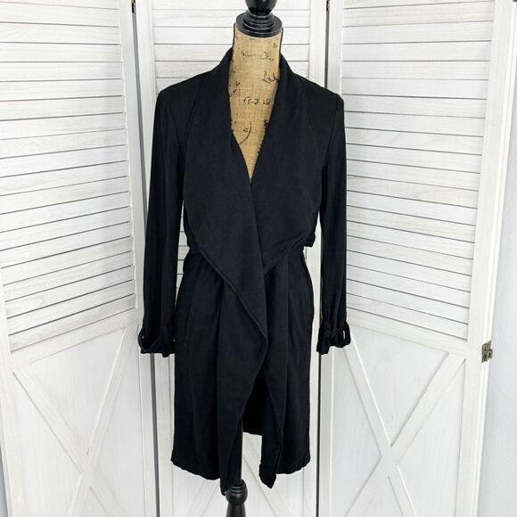 Elodie Waterfall Linen Blend Cardigan Topper Jacket Black XS Open - Picture 2 of 14